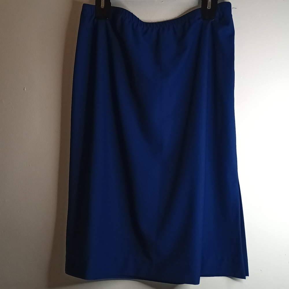 Blue Pull On Knee Length Lined Slit Flowy Skirt